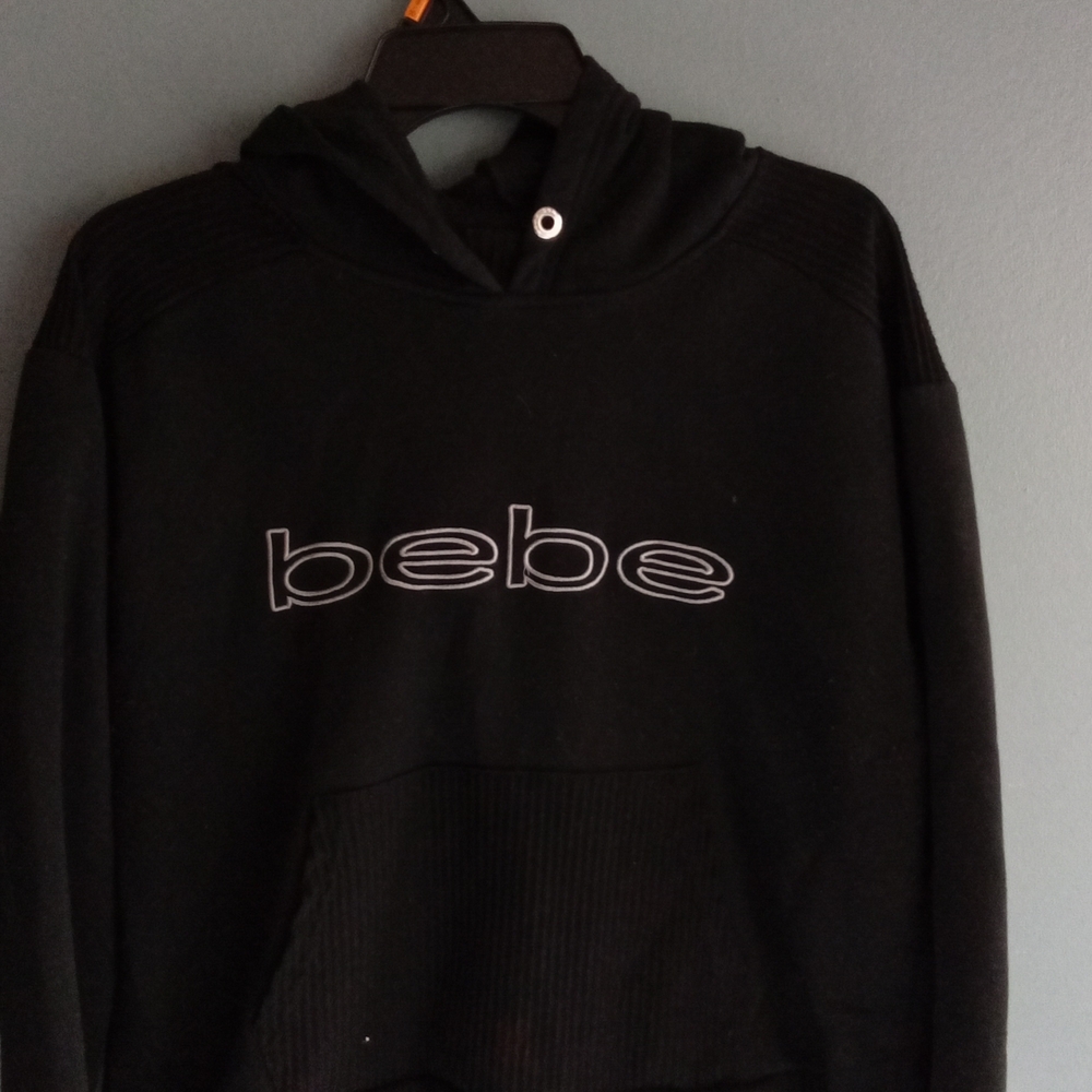 Bebe Black Hoodie Sweatshirt‎ Logo Pullover Hooded Top